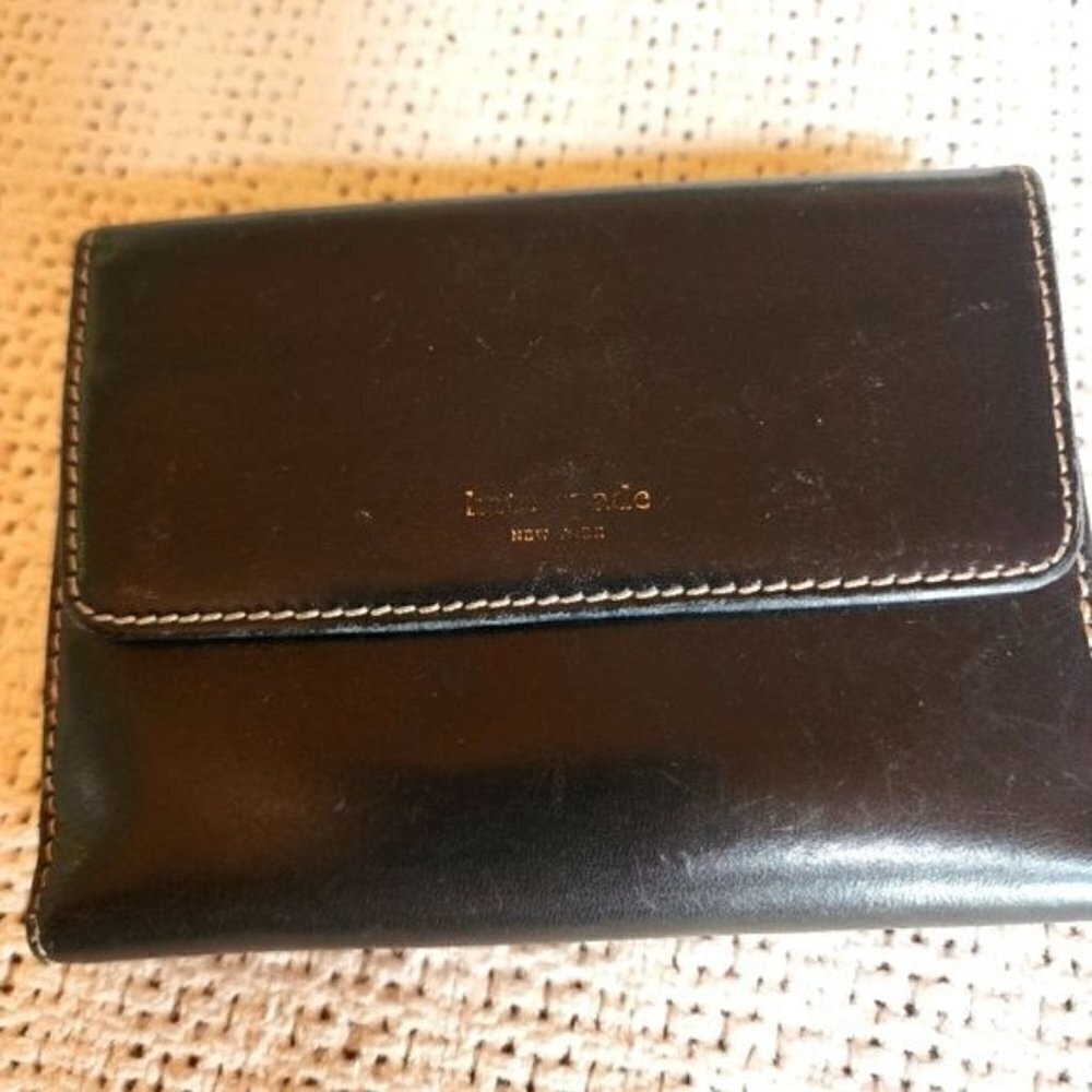 Kate Spade New York 5" Black Made in Italy Coin, Credit Card, Bills Wallet
